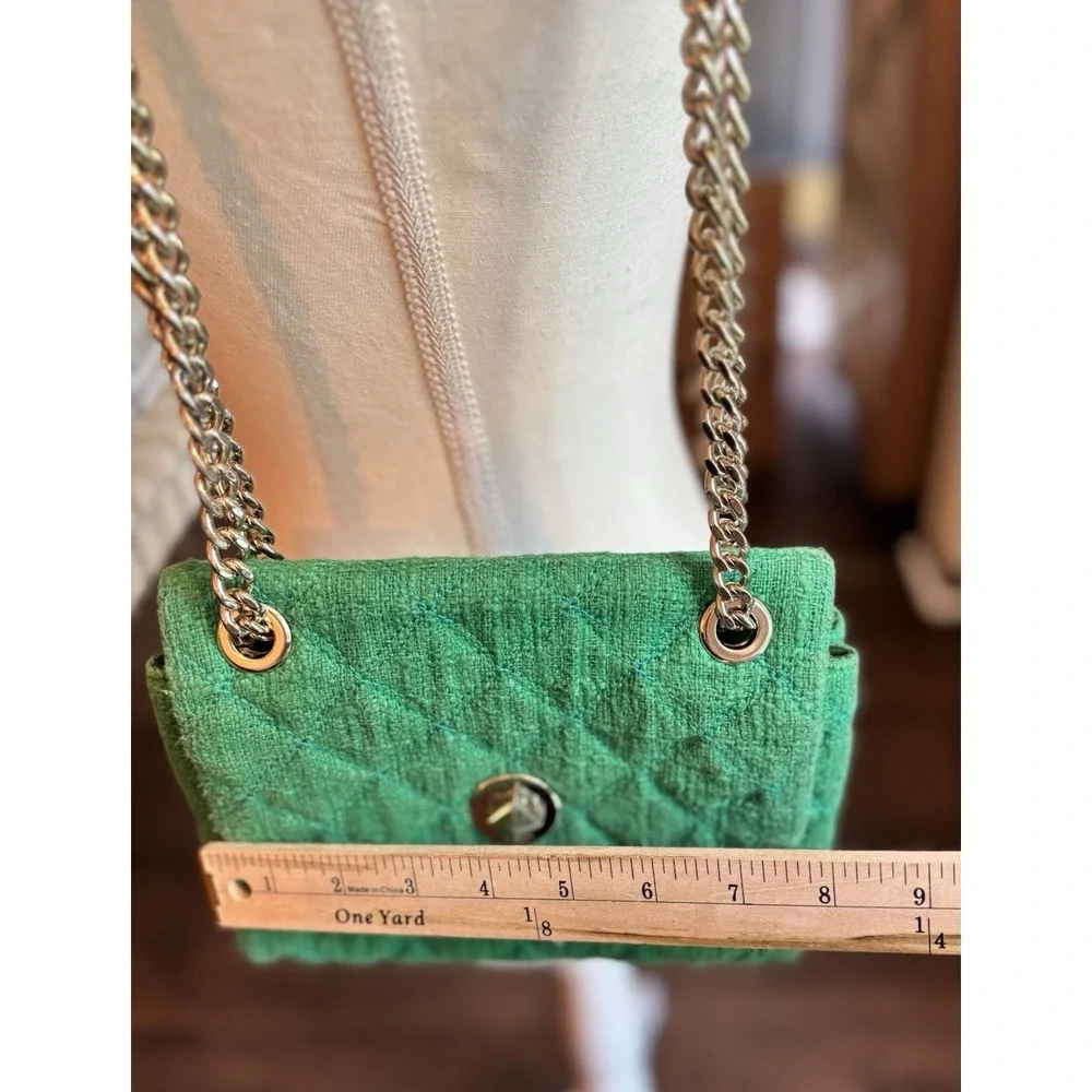 Kate‎ Spade Natalia Solid Quilted Tweed Crossbody Kelly Green Gold Chain New